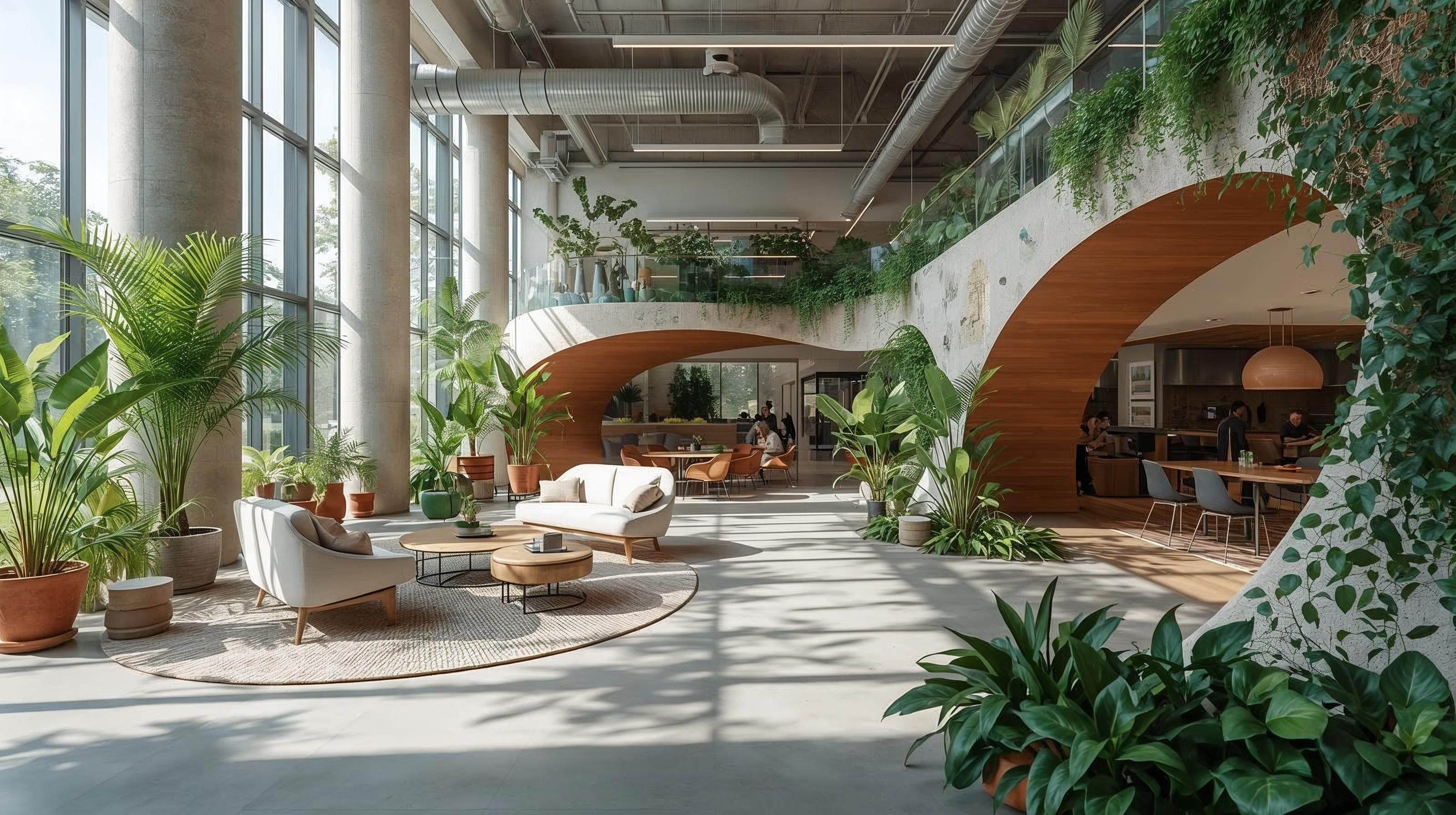 Spazio biophilic con verde integrato